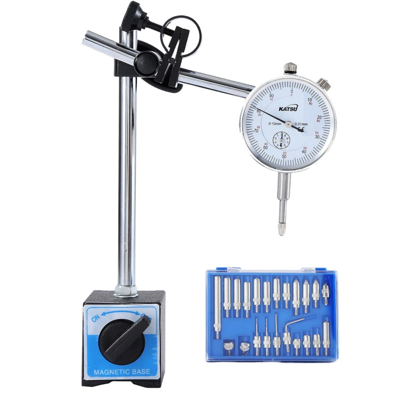 KATSU Indicateur de Test Cadran Jauge avec Base Magnétique, 0-10mm 0,01mm Précision Métrique Testeur de Bras Réglable Outil de M KATSU Indicateur de Test Cadran Jauge avec Base Magnétique, 0-10mm 0,01mm Précision Métrique Testeur de Bras Réglable Outil de M