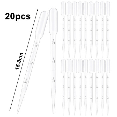 20 pièces 3 ML Pipettes de transfert en plastique,pipettes jetables de mesure,compte-gouttes jetables,pour Laboratory Experiment