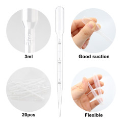 20 pièces 3 ML Pipettes de transfert en plastique,pipettes jetables de mesure,compte-gouttes jetables,pour Laboratory Experiment