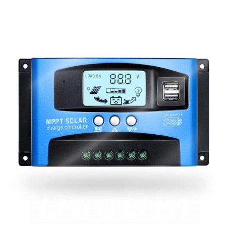 SolaMr 50A Régulateur de Charge Solaire 12V/24V Contrôleur de Charge de Batterie pour Panneau Solaire avec Écran LCD et Double P