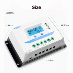SolaMr 30A Régulateur de Charge Solaire 12V/24V Contrôleur de Charge Solaire avec Ecran LCD et Double Port USB - 30A