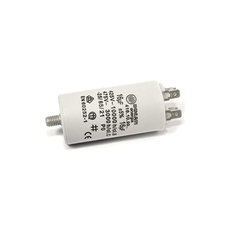 DUCATI – Condensateur de moteur 16uF ± 5 %/475 V + GRD 36 x 70 mm