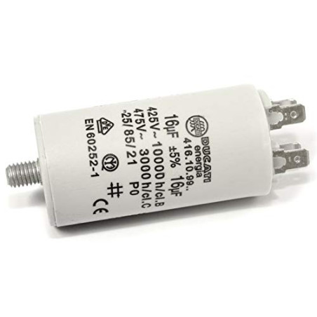 DUCATI – Condensateur de moteur 16uF ± 5 %/475 V + GRD 36 x 70 mm