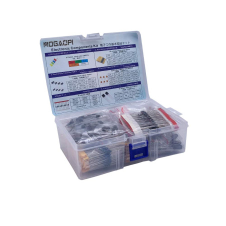Mogaopi Kit de composants électroniques et 1390 pièces, diodes LED, résistances à film métallique, condensateur électrolytique,