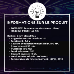 Lumetheus LED Diodes électroluminescentes 5mm couleur Bleu Ultra-lumineux 5000 mcd 100 pièces 2-3V 2 Pin LEDs Ampoule Diode à so