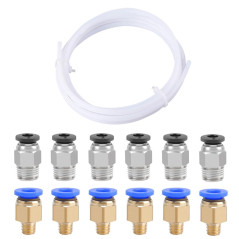 QitinDasen 3 Mètres 3D Imprimante PTFE Téflon Tube, avec 6 Pièces PC4-M6 Pneumatique Connecteur et 6 Pièces PC4-M10 Pneumatique