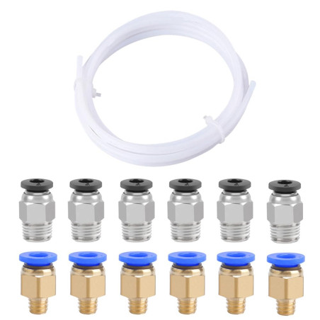 QitinDasen 3 Mètres 3D Imprimante PTFE Téflon Tube, avec 6 Pièces PC4-M6 Pneumatique Connecteur et 6 Pièces PC4-M10 Pneumatique