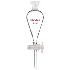 stonylab 125ml Entonnoir Séparateur à Paroi épaisse en Verre Borosilicaté, Separatory Funnel avec Joints 24/29 et Robinet en PTF