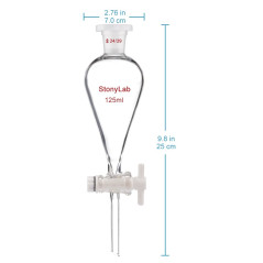 stonylab 125ml Entonnoir Séparateur à Paroi épaisse en Verre Borosilicaté, Separatory Funnel avec Joints 24/29 et Robinet en PTF