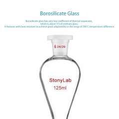 stonylab 125ml Entonnoir Séparateur à Paroi épaisse en Verre Borosilicaté, Separatory Funnel avec Joints 24/29 et Robinet en PTF