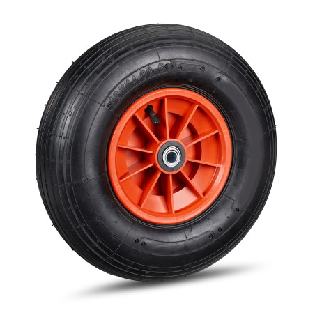 Relaxdays, noir-rouge brouette 136 kg, roue de rechange axe, caoutchouc essieu 4.00-6 - 3 adaptateurs, 325 x 95 mm