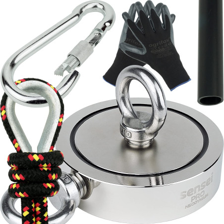 Sensei Kit de Pêche à l'Aimant, Aimant Néodyme Double Face 500 kg N52 avec Accessories