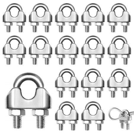 20 Pièces Serre Cable Acier M4 Serre Cable Inox 304 U Boulon Clip de Câble Métalliques pour Câble Métallique en Acier de 4 mm Co
