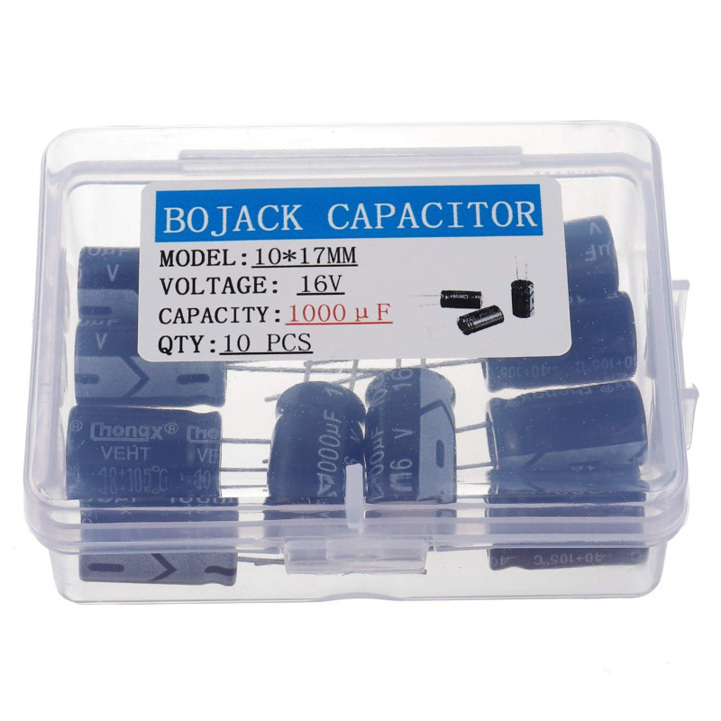 BOJACK 1000uF 16V 10x17mm Condensateurs 1000 MFD 16 volts 0,39x0,67 pouces ± 20% condensateurs électrolytiques en aluminium (paq BOJACK 1000uF 16V 10x17mm Condensateurs 1000 MFD 16 volts 0,39x0,67 pouces ± 20% condensateurs électrolytiques en aluminium (paq