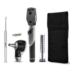 Mini otoscope à fibre optique noir avec LED supplémentaire remplaçable pour adultes et animaux de compagnie