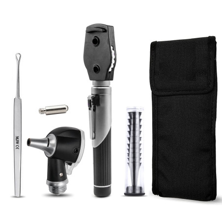 Mini otoscope à fibre optique noir avec LED supplémentaire remplaçable pour adultes et animaux de compagnie