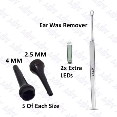 Mini otoscope à fibre optique noir avec LED supplémentaire remplaçable pour adultes et animaux de compagnie