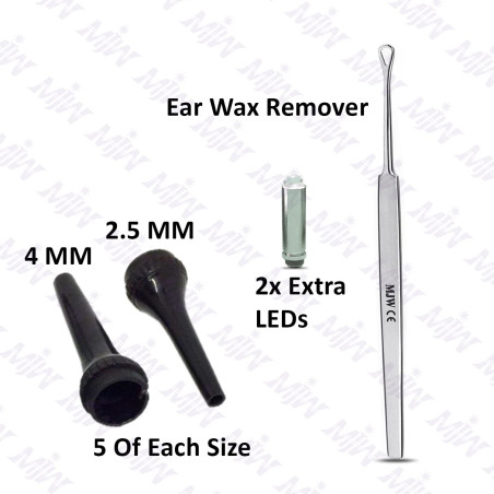 Mini otoscope à fibre optique noir avec LED supplémentaire remplaçable pour adultes et animaux de compagnie
