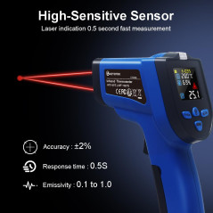 KETOTEK Thermomètre infrarouge, Pistolet de Température double Laser Sans Contact -50°C~550°C, Pyromètre avec thermocouple K Emi
