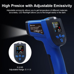 KETOTEK Thermomètre infrarouge, Pistolet de Température double Laser Sans Contact -50°C~550°C, Pyromètre avec thermocouple K Emi