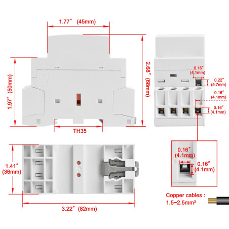 Heschen Contacteur ca domestique, HS1-25, 4 pôles 2NO 2NC, AC 220V / 240V tension de bobine, 35mm montage sur Rail DIN