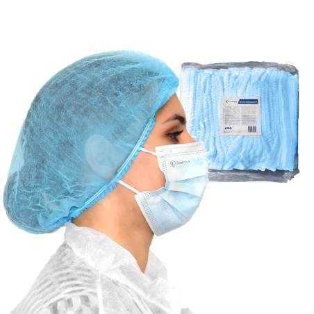Charlotte cheveux jetable - 100 charlottes jetables OneProtek (Bleu) - Pour usage Alimentaire Restauration et Médical, 53 cm, Re