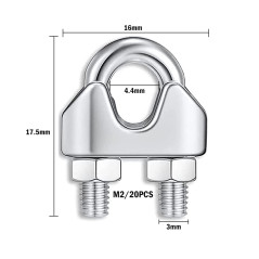 20 Pièces Serre Cable Acier M2 Serre Cable Inox 304 U Boulon Clip de Câble Métalliques pour Câble Métallique de Corde 2mm