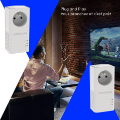 NETGEAR PLP1000-100FRS, Pack de 2 prises CPL 1000 Mbps avec Prise filtrée et 1 Port Ethernet, idéal pour avoir internet partout 