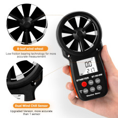 BTMETER Anémomètre Numérique Baromètre Portable, BT-100WM CFM Wind Speed Meter pour la vitesse du vent, la température, le test 
