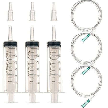 Grand cylindre en plastique de 60 ml avec tuyau pour laboratoires scientifiques, arrosage de jardin, industrie (3, 60 ml).