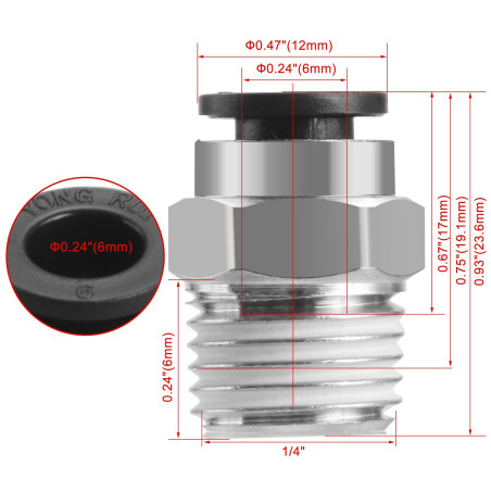Heschen Raccords Rapides PC6-02 6mm Push In Joint Thread Mâle 1/4 "Connecteur Pneumatique Raccords Rapides 10 Pcs