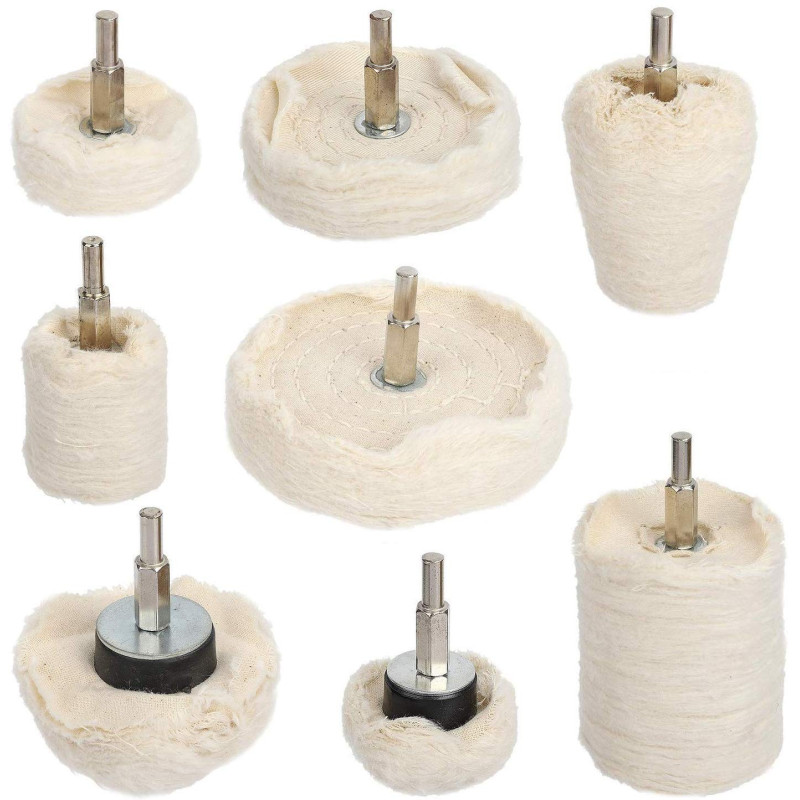 Hyber&Cara Roue de polissage pour perceuse, 8 pcs Tampon de polissage en coton pour métal (aluminium/acier inoxydable/chrome/all Hyber&Cara Roue de polissage pour perceuse, 8 pcs Tampon de polissage en coton pour métal (aluminium/acier inoxydable/chrome/all