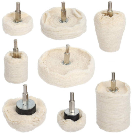 Hyber&Cara Roue de polissage pour perceuse, 8 pcs Tampon de polissage en coton pour métal (aluminium/acier inoxydable/chrome/all
