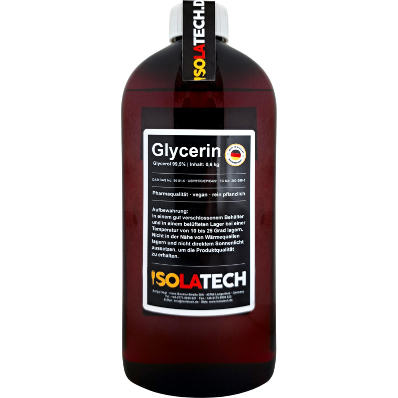 500ml Glycérine 99,5% qualité pharmaceutique glycérol flacon de 0,5 L (contenu 0,6 kg) 500ml Glycérine 99,5% qualité pharmaceutique glycérol flacon de 0,5 L (contenu 0,6 kg)