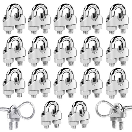 18 Pièces Serre Cable Acier M3/M4/M5 Serre Cable Inox 304 U Boulon Clip de Câble Métalliques pour Câble Métallique en Acier de 3