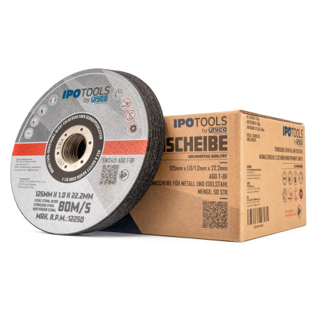 50x IPOTOOLS Disque a tronconner 125 metal - Disque meuleuse 125 metal en acier inoxydable, disque meuleuse 125 mm x 1,0 mm, pou