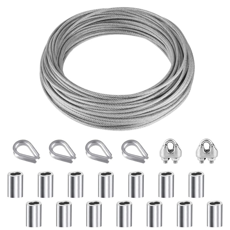 YSDMY Kit de Suspension avec Corde en Acier Inoxydable 10M, Câble Métallique 2mm Enduit de Nylon, Clips M2, Cosses et Manchons à YSDMY Kit de Suspension avec Corde en Acier Inoxydable 10M, Câble Métallique 2mm Enduit de Nylon, Clips M2, Cosses et Manchons à