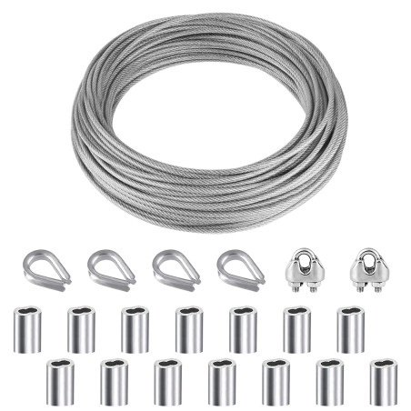 YSDMY Kit de Suspension avec Corde en Acier Inoxydable 10M, Câble Métallique 2mm Enduit de Nylon, Clips M2, Cosses et Manchons à