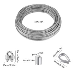 YSDMY Kit de Suspension avec Corde en Acier Inoxydable 10M, Câble Métallique 2mm Enduit de Nylon, Clips M2, Cosses et Manchons à