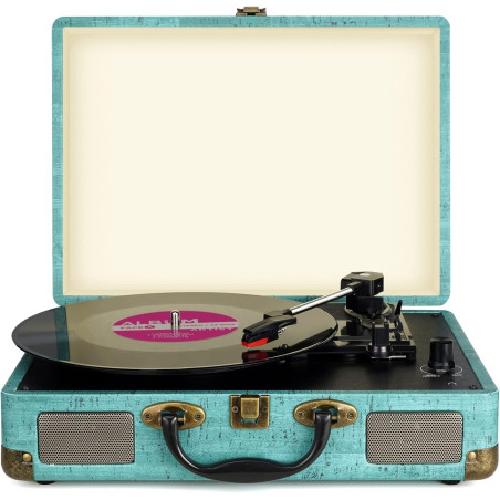 Platine Vinyle stéréo Portable, Tourne-Disque Bluetooth 3 Vitesses (33 1/3, 45 et 78 TR/Min) avec Haut-parleurs intégrés, phonog