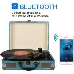 Platine Vinyle stéréo Portable, Tourne-Disque Bluetooth 3 Vitesses (33 1/3, 45 et 78 TR/Min) avec Haut-parleurs intégrés, phonog