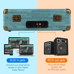 Platine Vinyle stéréo Portable, Tourne-Disque Bluetooth 3 Vitesses (33 1/3, 45 et 78 TR/Min) avec Haut-parleurs intégrés, phonog