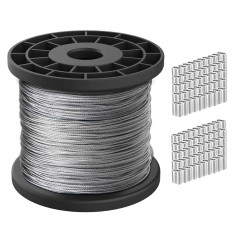 Oranlife Câble en acier inoxydable 304 1/16 noyau brins de 100 m, résistance à la rupture de 167 kg avec 100 manchons à sertir e