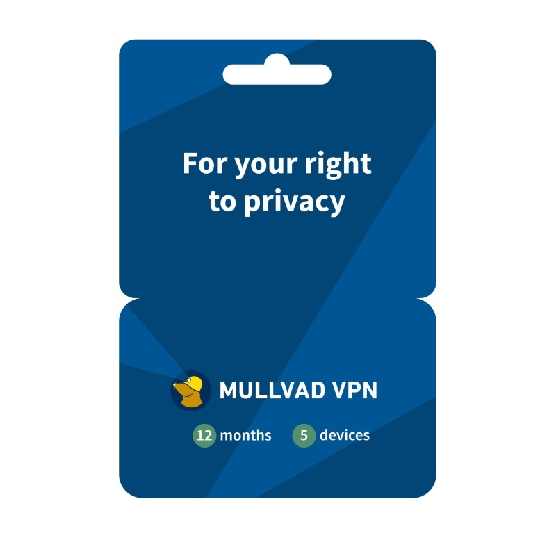 Mullvad VPN - VPN Logiciel 12 Mois pour 5 Appareils - Protégez Vie Privée avec un Serveur VPN de Sécurité Facile à Utiliser