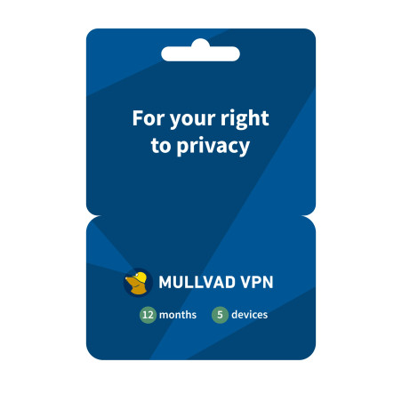 Mullvad VPN - VPN Logiciel 12 Mois pour 5 Appareils - Protégez Vie Privée avec un Serveur VPN de Sécurité Facile à Utiliser