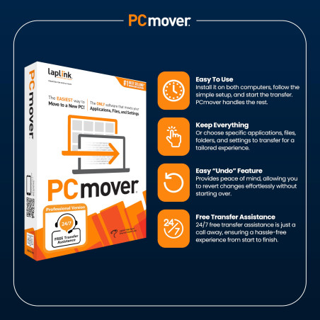 LAPLINK PCmover Professional 11 - Logiciel de Migration, Pour Fichiers, Dossiers & Programmes, Câble Ethernet Haute Vitesse 1 Gb