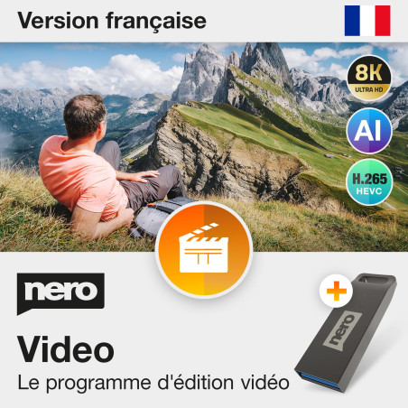 Nero Video 2026 sur Clé USB | Logiciel de Montage Vidéo | Créer et Éditer Vidéos et Diaporamas | 4K 8K HD | 1000+ Effets | Motio