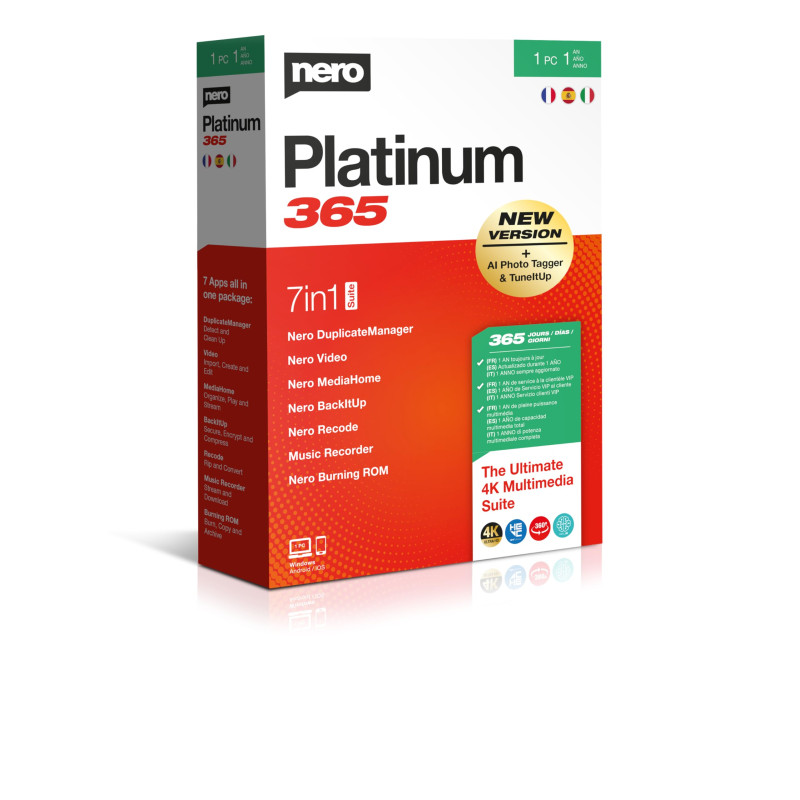 Nero Platinum 365 | Suite multimédia | Logiciel montage vidéo 4K/8K | Sauvegarde PC | Gestion photos | Optimisation | Licence 1 Nero Platinum 365 | Suite multimédia | Logiciel montage vidéo 4K/8K | Sauvegarde PC | Gestion photos | Optimisation | Licence 1