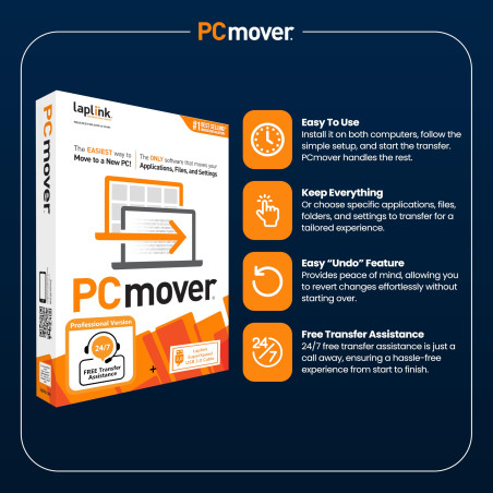 LAPLINK PCmover Professional 11 - Logiciel de Migration, Pour Fichiers, Dossiers & Programmes, Câble USB 3.0 Super Speed 5 Gbps,