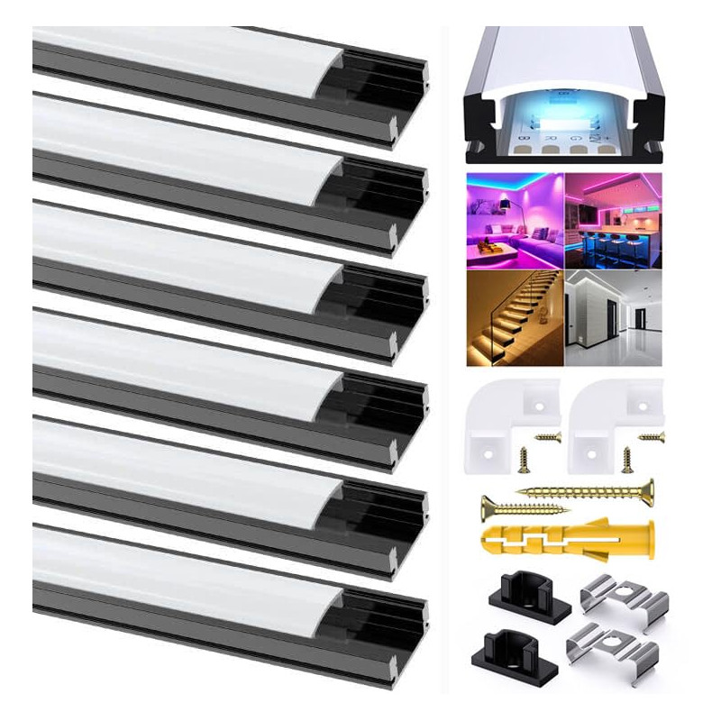 Chesbung Profilé Aluminium pour Bandes Led, Canal avec Couvercle Blanc Crème, Diffuseur et Embouts, Clips de Montage en Métal
